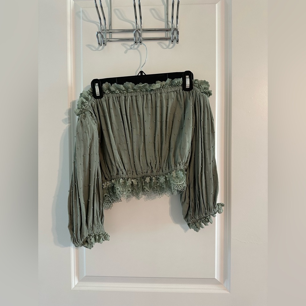 Sage Green Off the Shoulder Crop Top